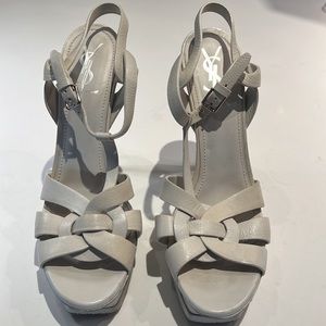 YSL White Tribute Sandal 5 1/2”Heel